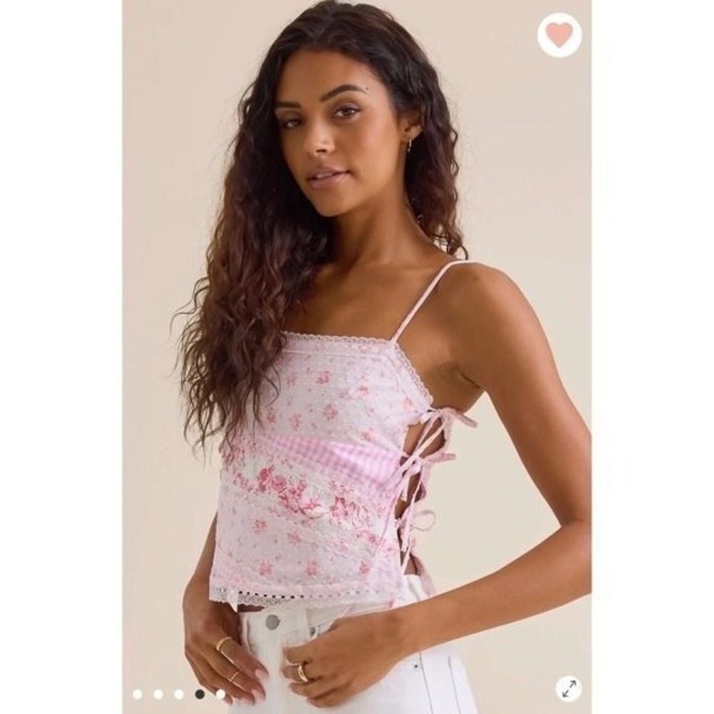 Altard State Pink Floral Patchwork Lace Tie Side Cami Top Size 2XL Cottagecore